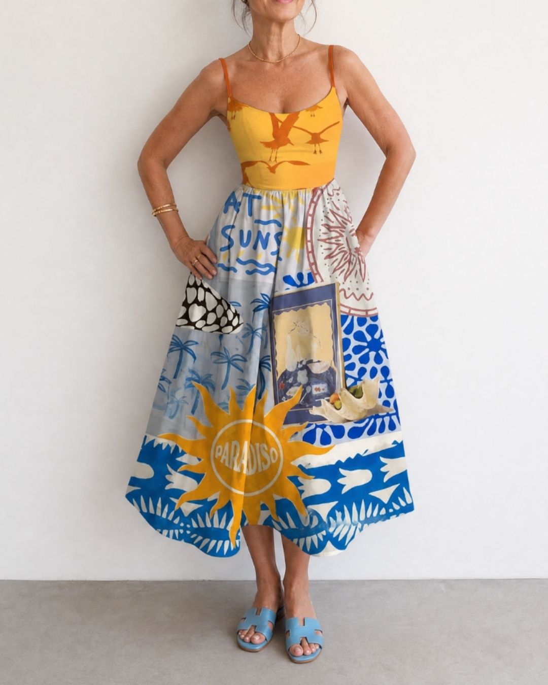 Vyla™ Coastal Print Sleeveless Midi Dress