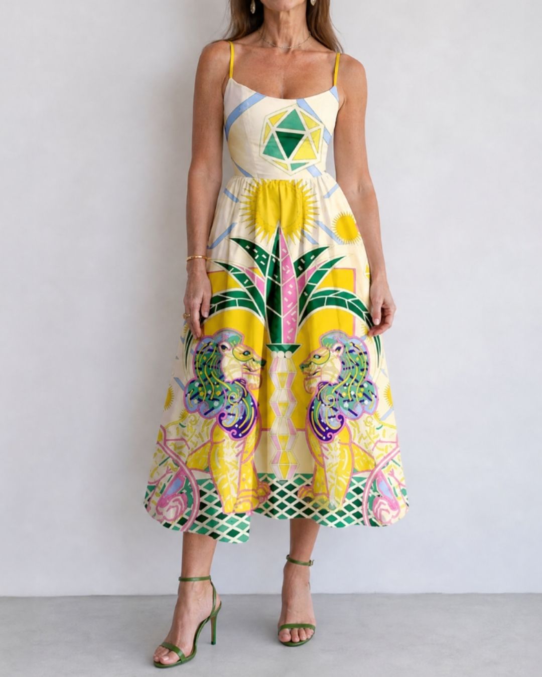 Vyla™ Geometric Lion Print Midi Dress