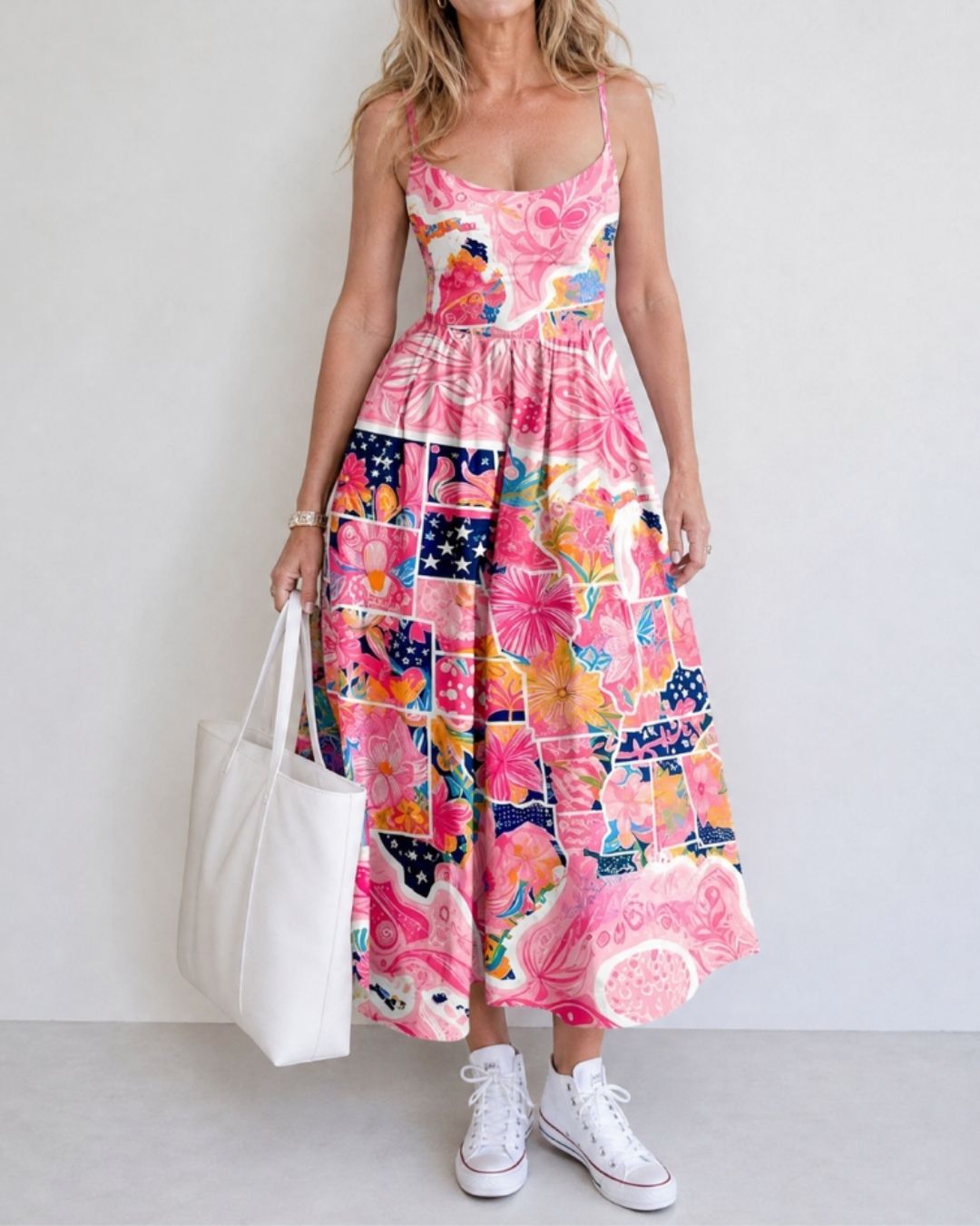 Vyla™ Patchwork Floral Print Midi Dress