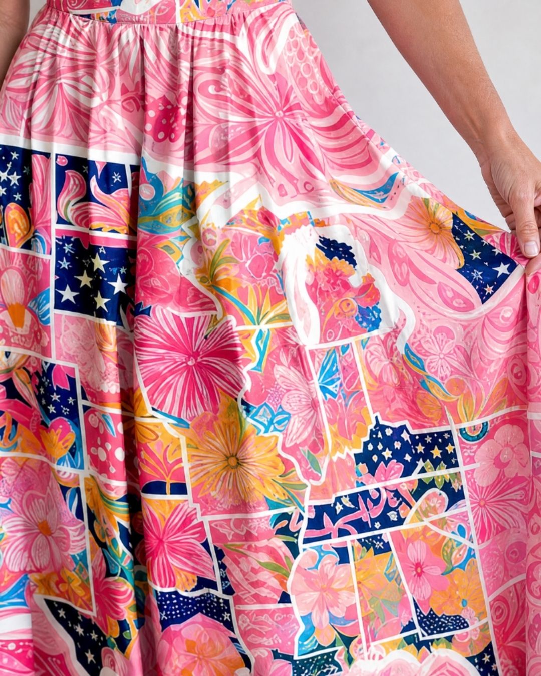 Vyla™ Patchwork Floral Print Midi Dress