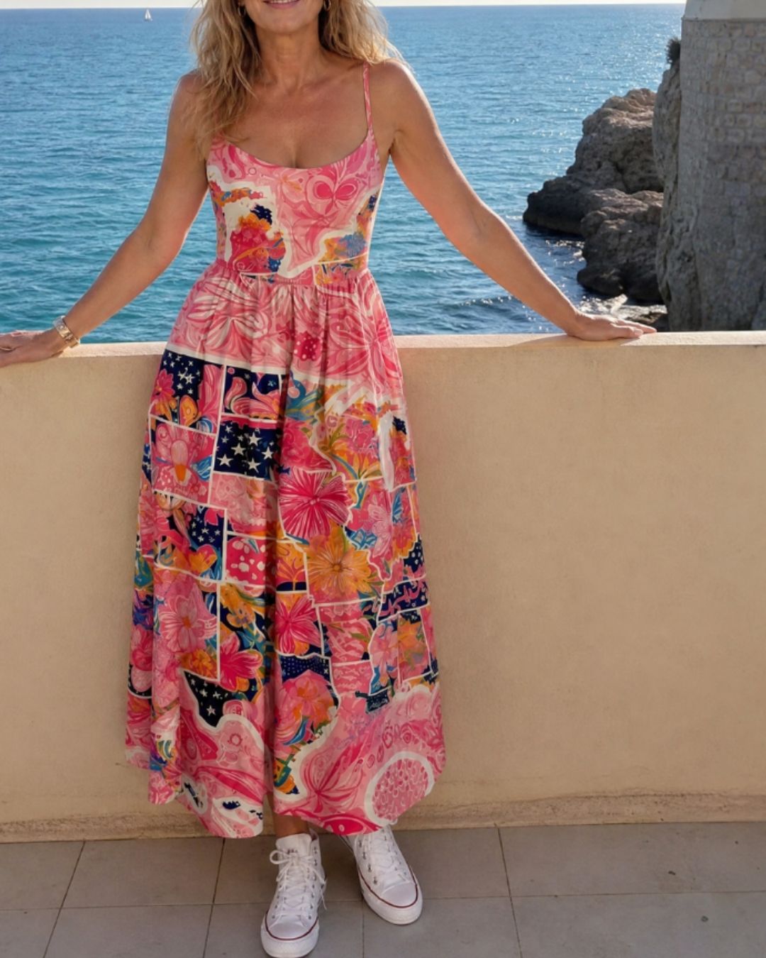 Vyla™ Patchwork Floral Print Midi Dress