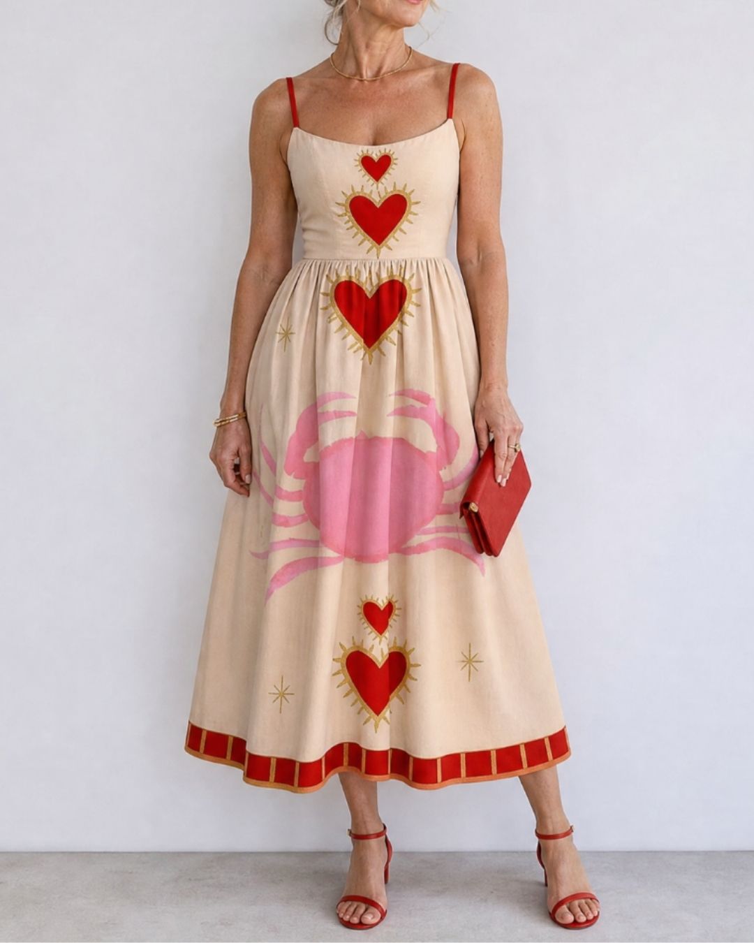 Vyla™ Heart Motif Sleeveless Midi Dress