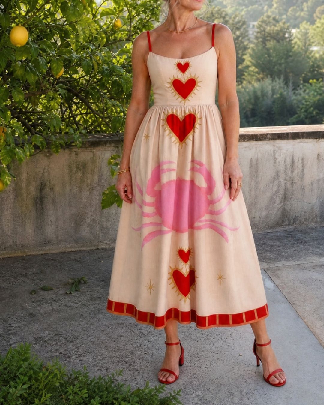 Vyla™ Heart Motif Sleeveless Midi Dress