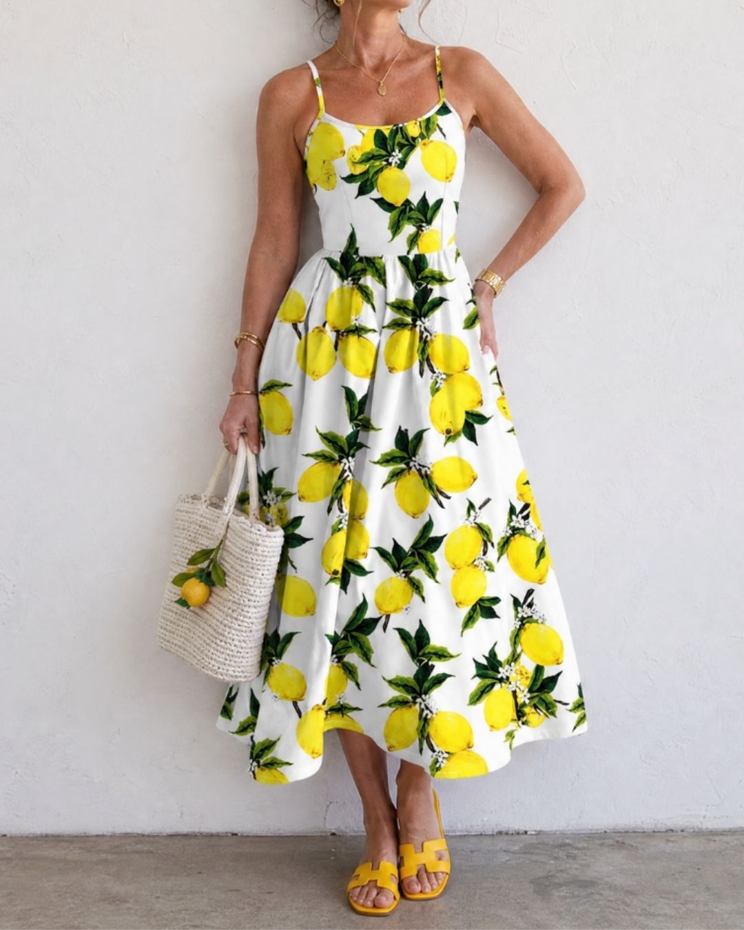Vyla™ Lemon Print Sleeveless Midi Dress