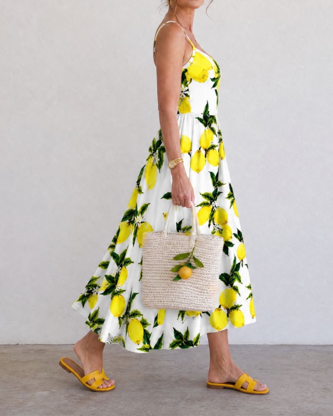 Vyla™ Lemon Print Sleeveless Midi Dress