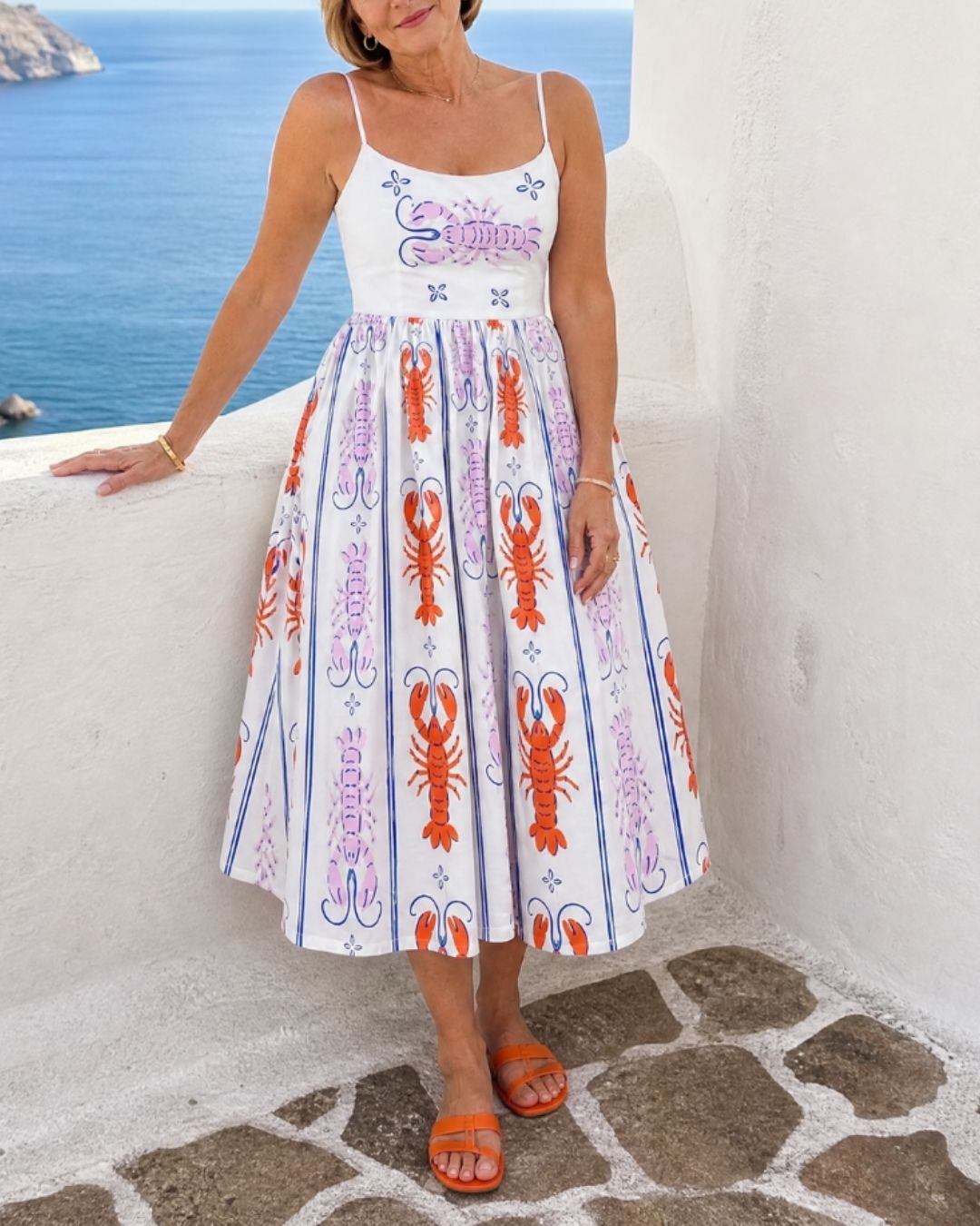 Vyla™ Lobster Print Sleeveless Midi Dress