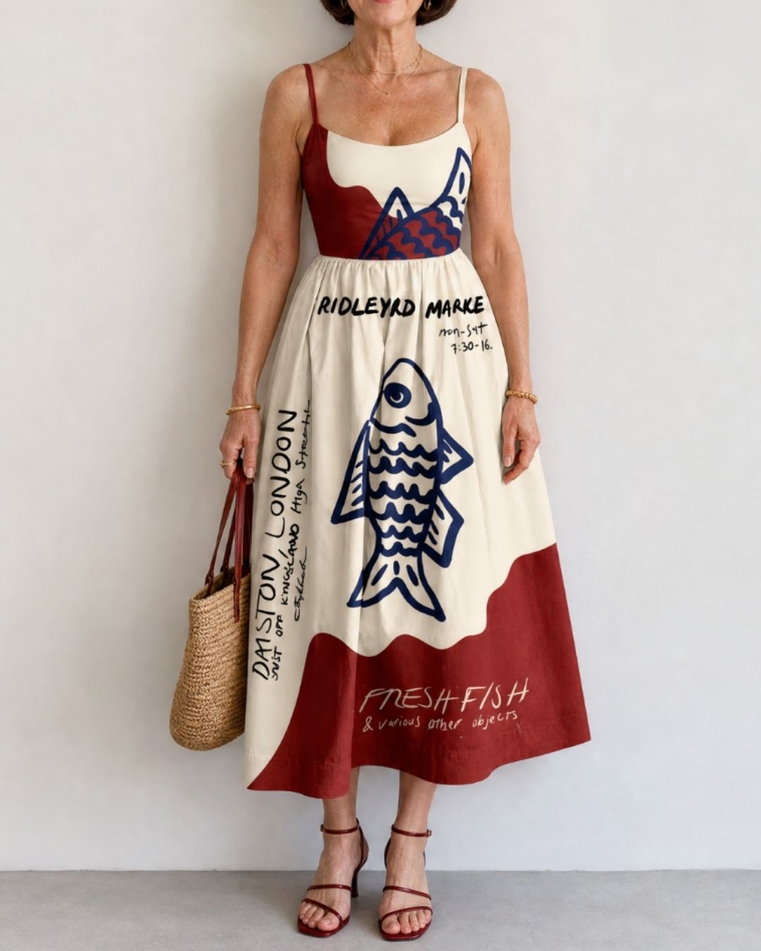 Vyla™ Fish Graphic Sleeveless Midi Dress