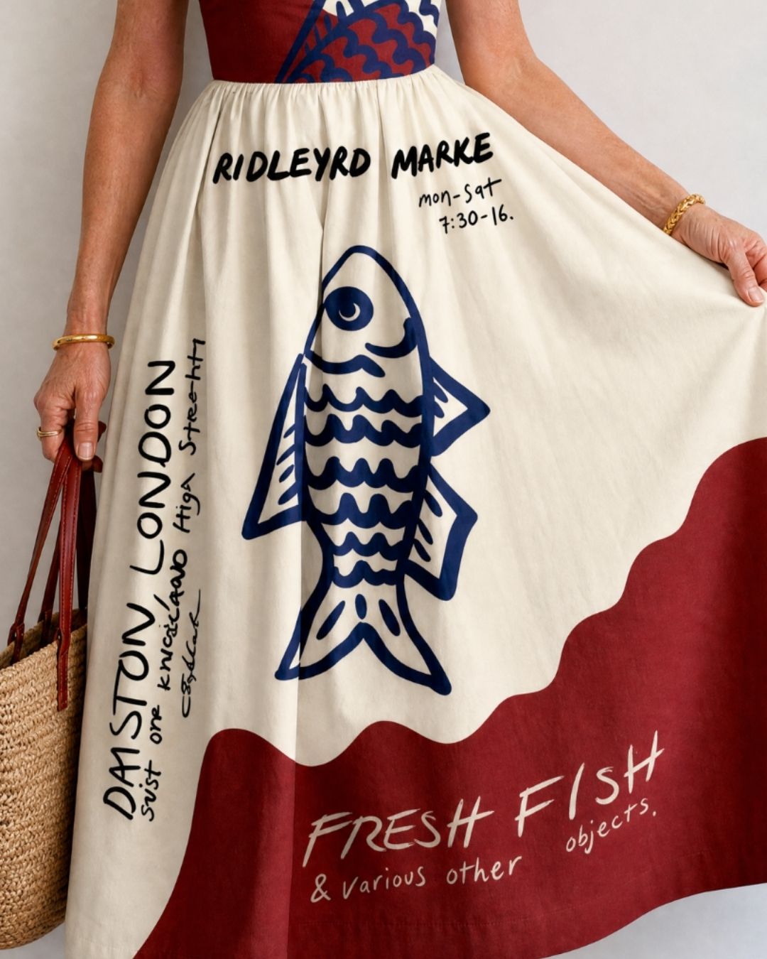 Vyla™ Fish Graphic Sleeveless Midi Dress