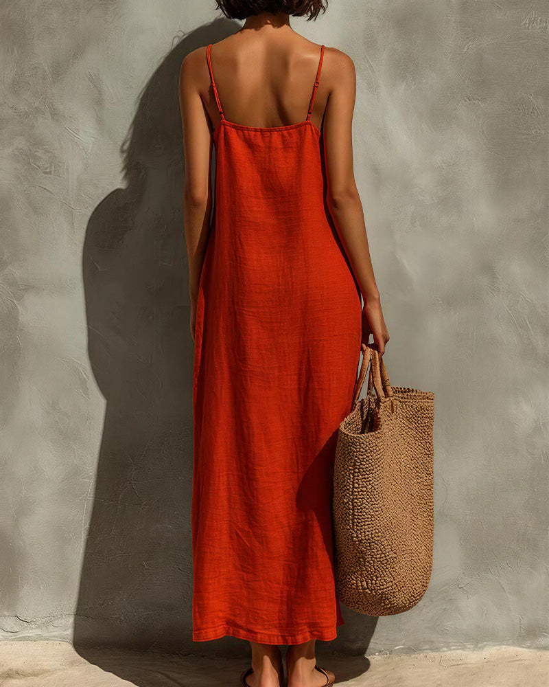 Vyla™ Effortless Linen-Blend Slip Maxi Dress - Summer Backless
