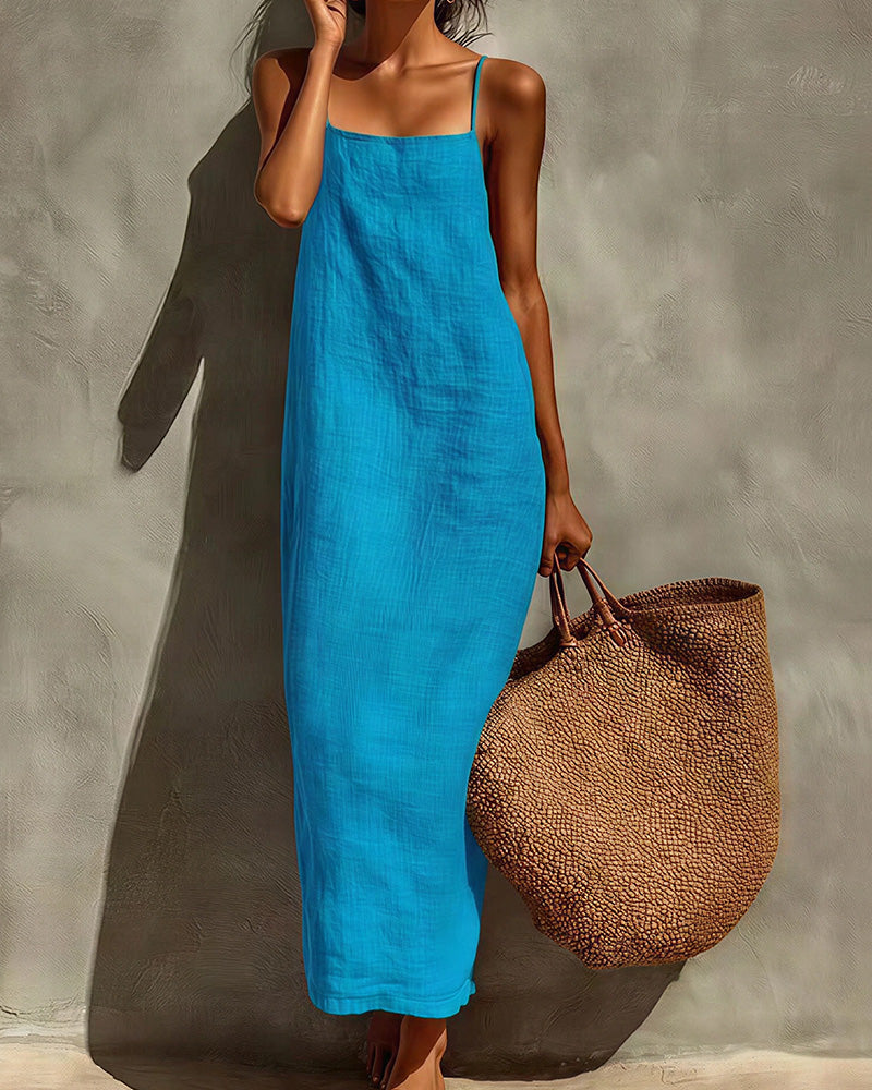 Vyla™ Effortless Linen-Blend Slip Maxi Dress - Summer Backless