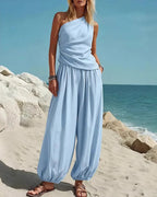 Vyla™ Draped Top & Flowy Harem Pants 2-Piece Set
