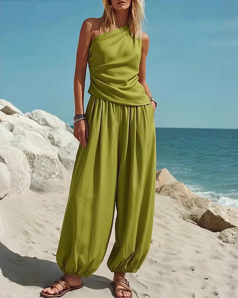 Vyla™ Draped Top & Flowy Harem Pants 2-Piece Set