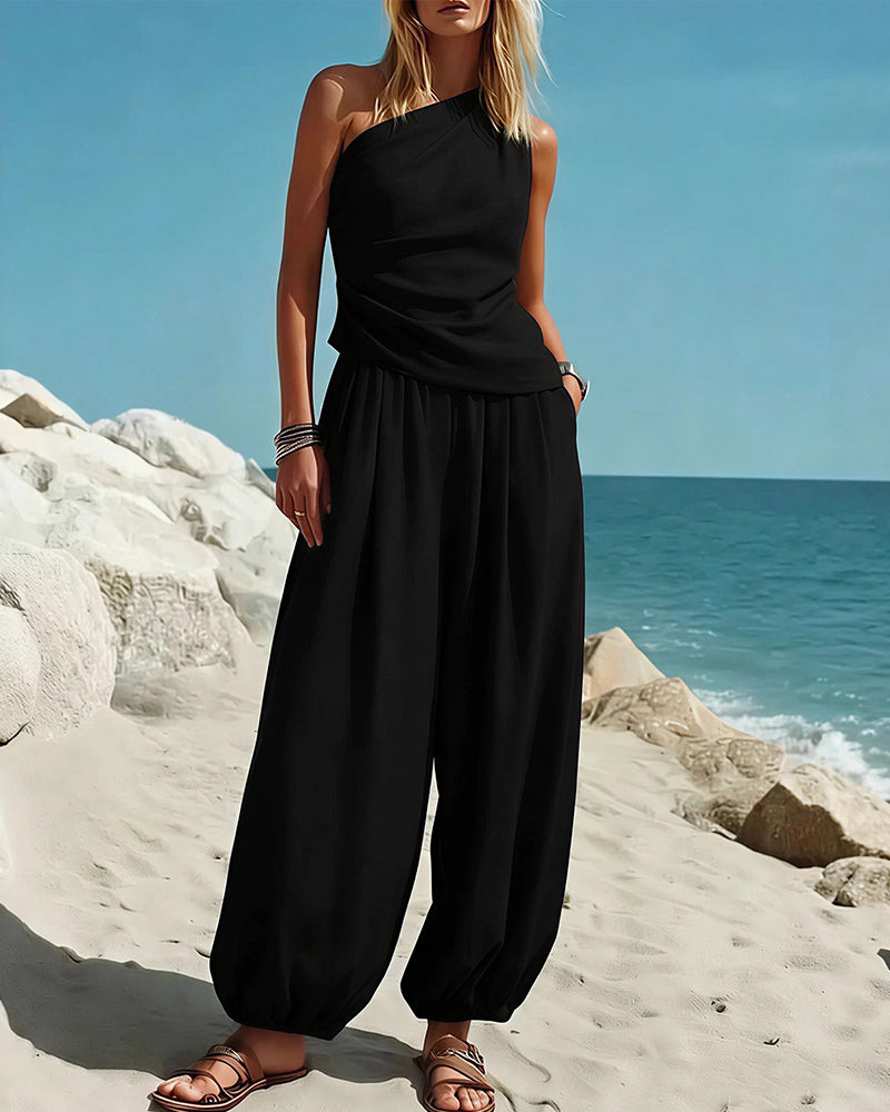 Vyla™ Draped Top & Flowy Harem Pants 2-Piece Set