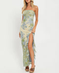 Vyla™ Floral Mesh Strapless Maxi Dress With High Slit