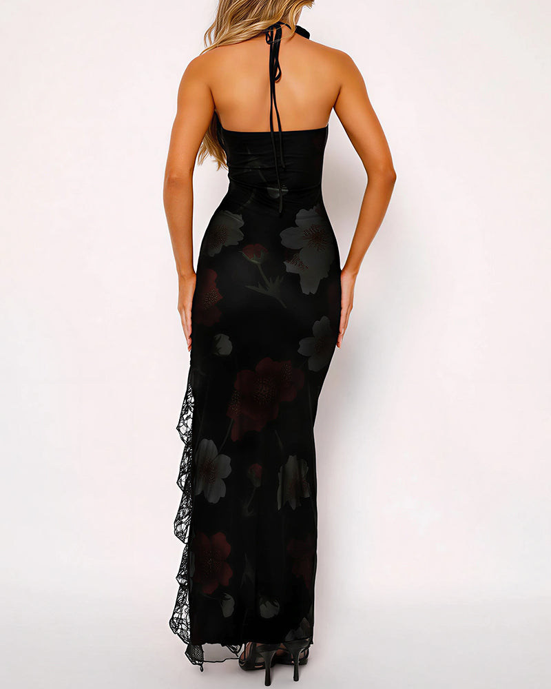 Vyla™ Floral Mesh Strapless Maxi Dress With High Slit
