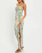 Vyla™ Floral Mesh Strapless Maxi Dress With High Slit