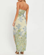 Vyla™ Floral Mesh Strapless Maxi Dress With High Slit