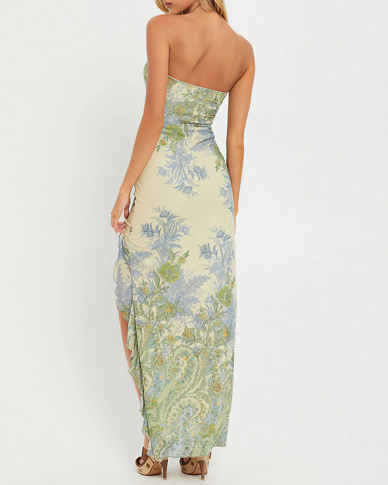 Vyla™ Floral Mesh Strapless Maxi Dress With High Slit