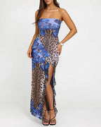 Vyla™ Floral Mesh Strapless Maxi Dress With High Slit