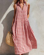 Vyla™ Loose Plaid A-Line Sleeveless Maxi Dress