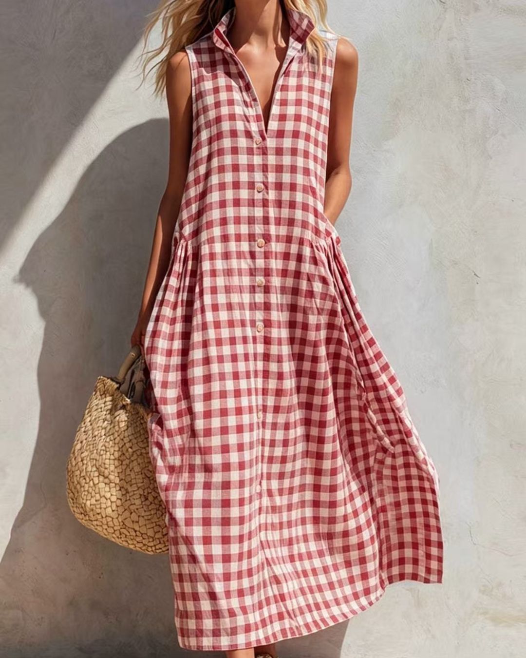 Vyla™ Loose Plaid A-Line Sleeveless Maxi Dress