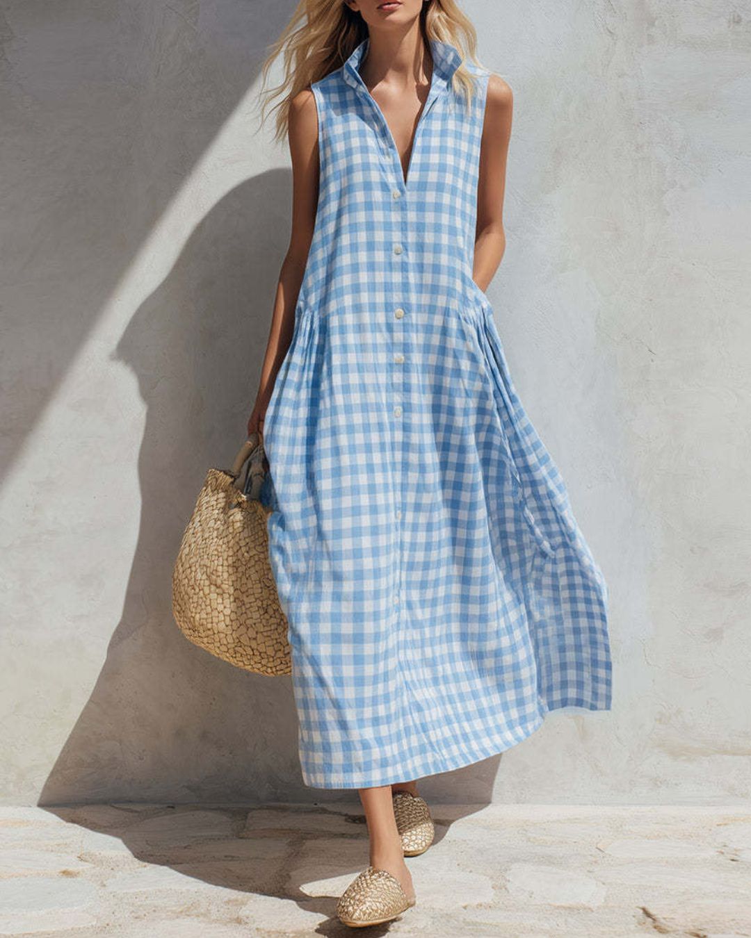 Vyla™ Loose Plaid A-Line Sleeveless Maxi Dress
