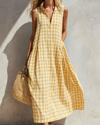 Vyla™ Loose Plaid A-Line Sleeveless Maxi Dress