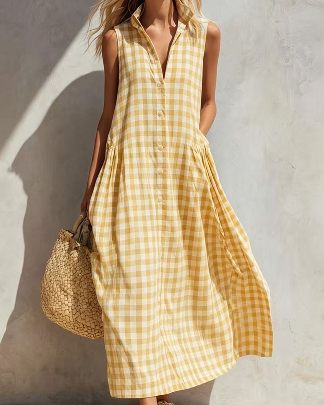 Vyla™ Loose Plaid A-Line Sleeveless Maxi Dress
