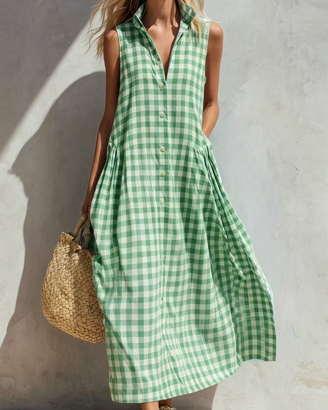 Vyla™ Loose Plaid A-Line Sleeveless Maxi Dress