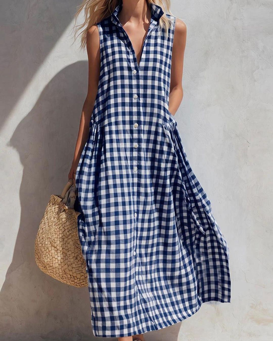 Vyla™ Loose Plaid A-Line Sleeveless Maxi Dress