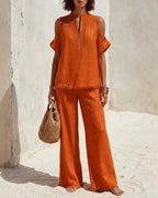 Vyla™ Off-Shoulder Short-Sleeve Pantsuit
