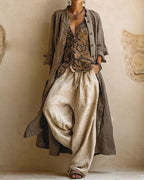 Vyla™ Boho Three-Piece Outfit Printed Top Wide Leg Pants