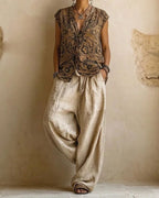 Vyla™ Boho Three-Piece Outfit Printed Top Wide Leg Pants