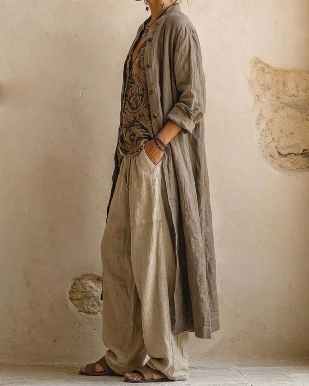 Vyla™ Boho Three-Piece Outfit Printed Top Wide Leg Pants