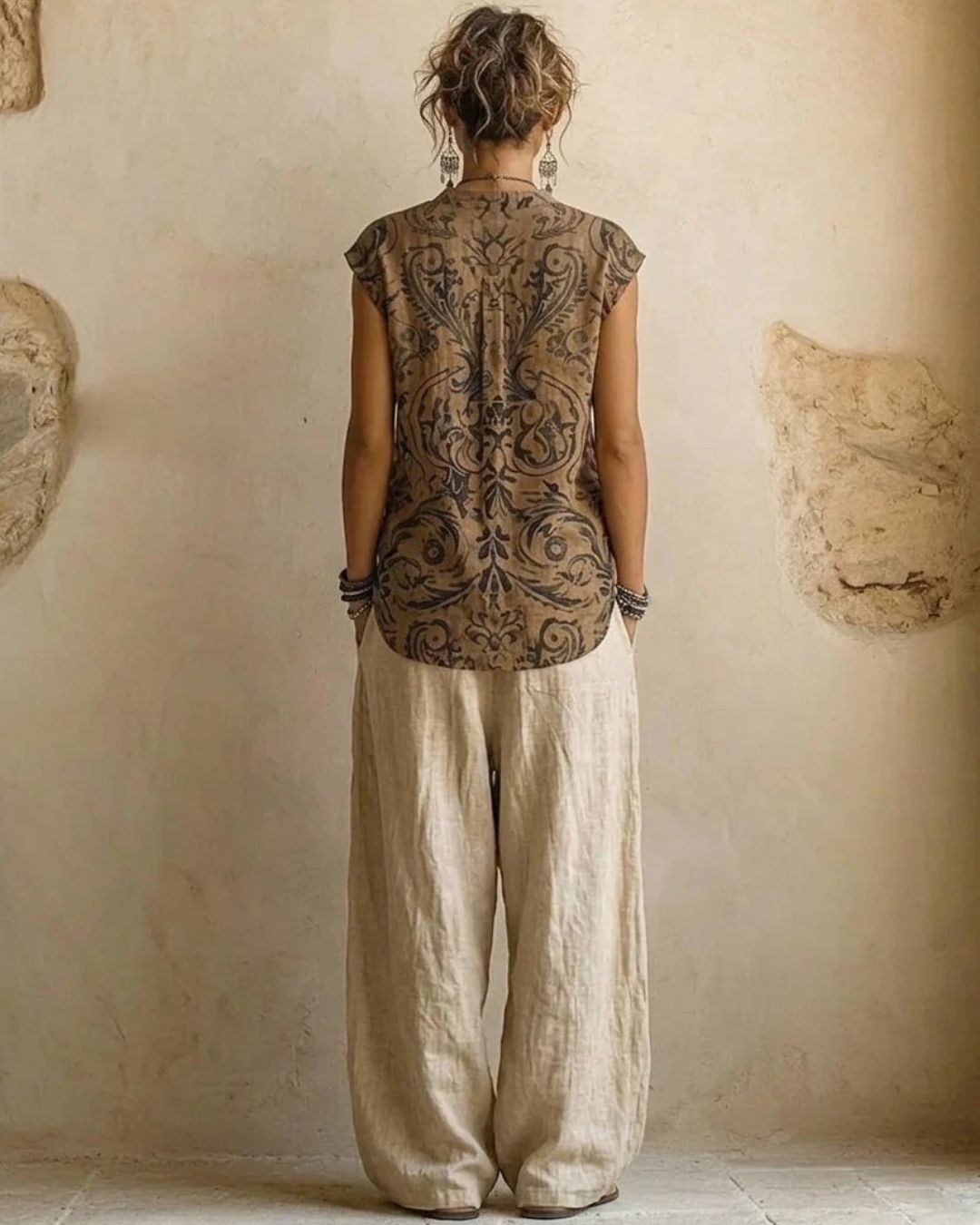 Vyla™ Boho Three-Piece Outfit Printed Top Wide Leg Pants