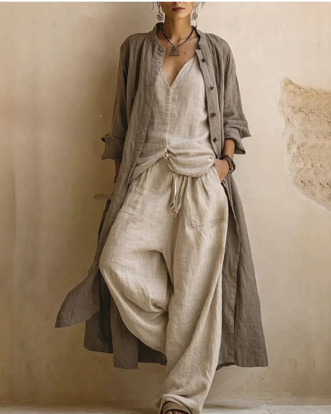 Vyla™ Boho Three-Piece Outfit Printed Top Wide Leg Pants