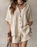 Vyla™ Button-Up Shirt and Wide Leg Shorts Vacation Outfit