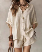 Vyla™ Button-Up Shirt and Wide Leg Shorts Vacation Outfit