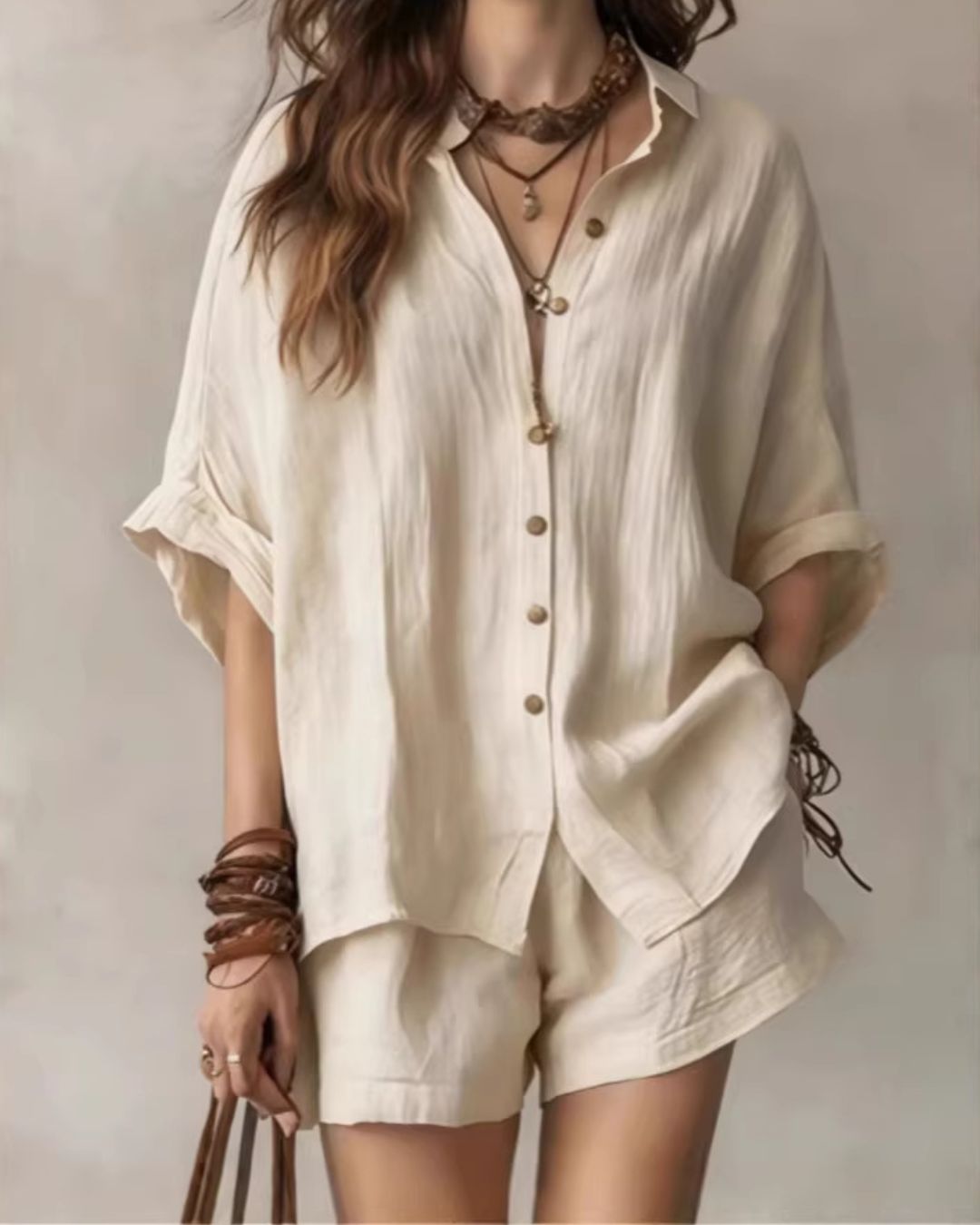 Vyla™ Button-Up Shirt and Wide Leg Shorts Vacation Outfit