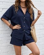 Vyla™ Button-Up Shirt and Wide Leg Shorts Vacation Outfit