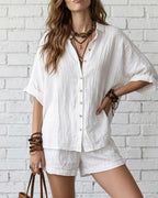 Vyla™ Button-Up Shirt and Wide Leg Shorts Vacation Outfit