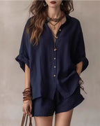 Vyla™ Button-Up Shirt and Wide Leg Shorts Vacation Outfit