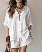 Vyla™ Button-Up Shirt and Wide Leg Shorts Vacation Outfit