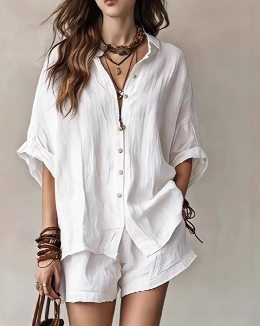 Vyla™ Button-Up Shirt and Wide Leg Shorts Vacation Outfit