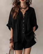 Vyla™ Button-Up Shirt and Wide Leg Shorts Vacation Outfit