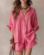 Vyla™ Button-Up Shirt and Wide Leg Shorts Vacation Outfit