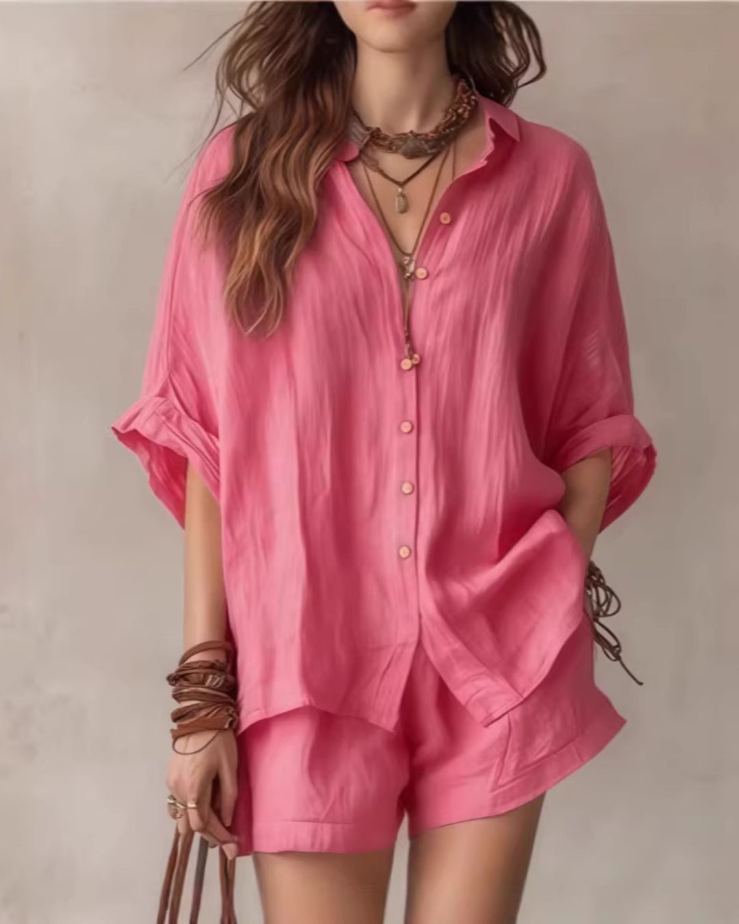 Vyla™ Button-Up Shirt and Wide Leg Shorts Vacation Outfit