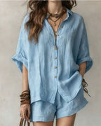 Vyla™ Button-Up Shirt and Wide Leg Shorts Vacation Outfit