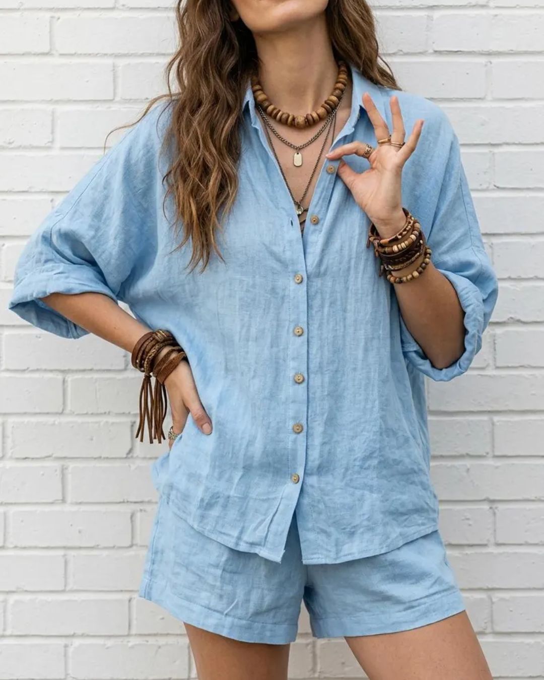 Vyla™ Button-Up Shirt and Wide Leg Shorts Vacation Outfit