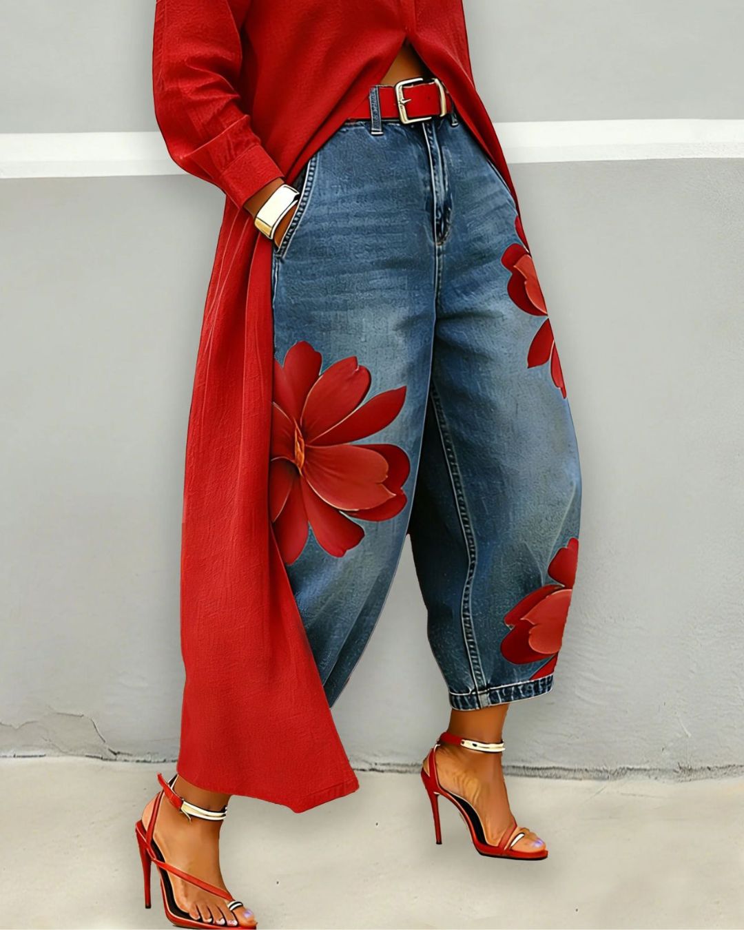 Vyla™ Floral Loose-fitting Casual Pockets Wide-leg Jeans